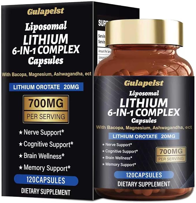Lisopomal Lithium Orotate Complex Capsules Lithium Orotate 20 mg Magnesium Glycinate &amp Ashwagandha Brain Health Supplements for Cognitive Mood &amp Memory – Non-GMO 120 Vegan Capsules