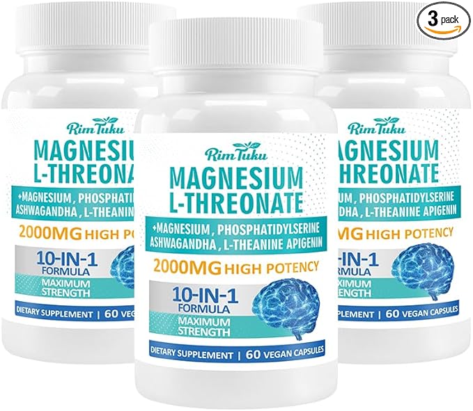 Magnesium L-Threonate 2000mg | 10-in-1 Supplement for Brain Health &amp Cognitive Support | High-Absorption Magnesium Threonate Capsules 180 Count