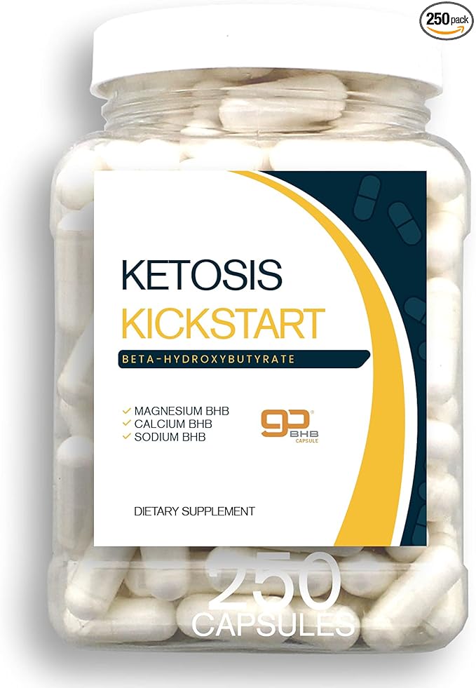 Ketosis Kickstart - 250 CT beta-hydroxybutyrate Salts for Ketogenic Diet in a Clear Square Grip Jar