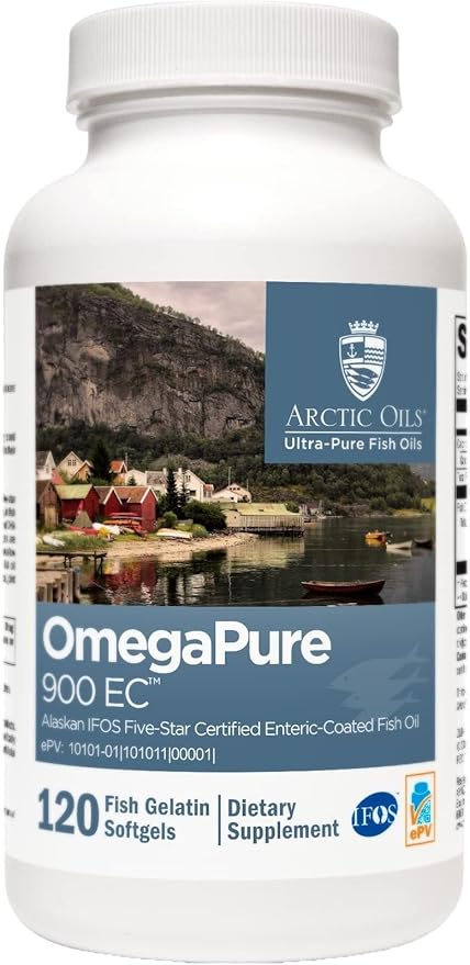 XYMOGEN OmegaPure 900 EC - Cardiovascular &amp Brain Support - IFOS Five-Star Certified Fish Oil - DHA EPA Omega-3 Supplement - Triglyceride Form - 120 Softgels