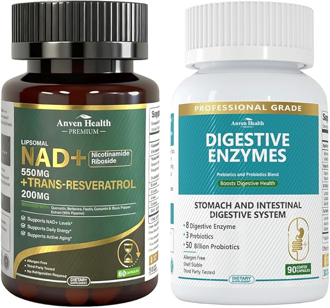 800mg Digestive Enzymes for Men and Women with Probiotics &amp Organic Prebiotics Liposomal NAD+ Nicotinamide Riboside Supplement