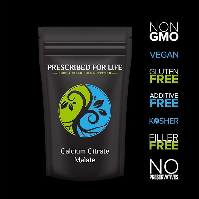 Prescribed for Life Calcium Citrate Malate Pure Vegan Calcium Powder Easy Absorption Formula Non GMO Filler &amp Additive Free (1kg)