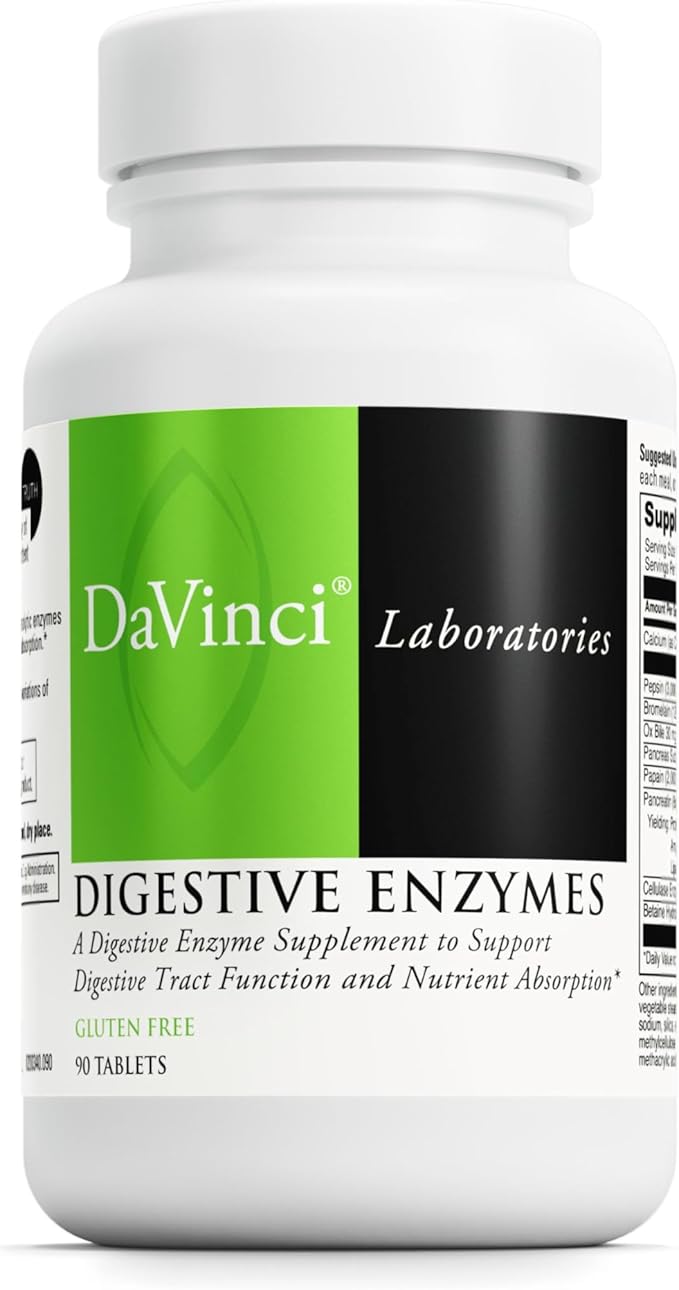 DAVINCI Labs Digestive Enzymes Dietary Supplement Supports Digestive Tract Function &amp Nutrient Absorption - with Calcium Pepsin Bromelain Papain Pancreatin and More - Gluten-Free - 90 Tablets