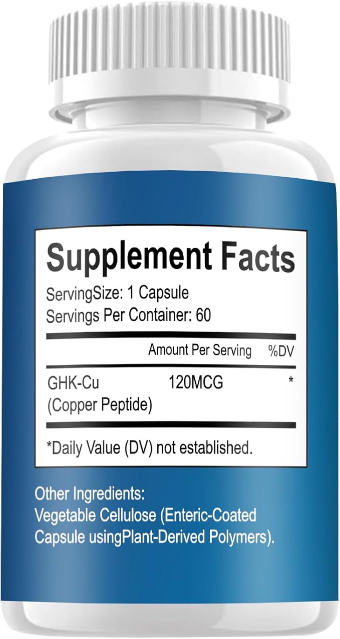 GHK-Cu Copper Peptide Supplement 120mcg Vegan &amp Gluten-Free Delayed-Release Supplement Capsules for Skin &amp Hair - 60 ct