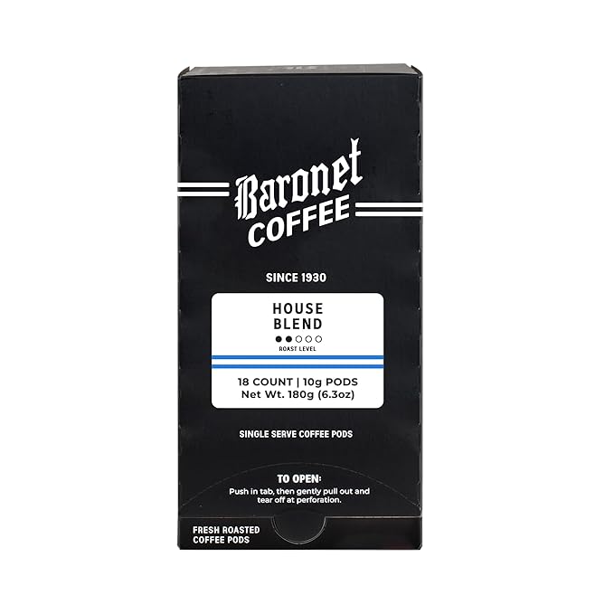 Baronet Coffee Pods [House Blend-54 Pods] Single Cup Use for Basket Brew [3 Boxes of 18 Single Serve 10 Gram] Regular Strength Light Roast [House Blend]
