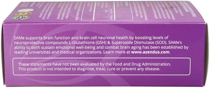 Azendus SAM-e Mood Support 200mg per Tablet 60 Count Same Tablets Physician Trusted 1 Recommended Active Form- Pure Natural Stable Pharmaceutical Grade SAM-e