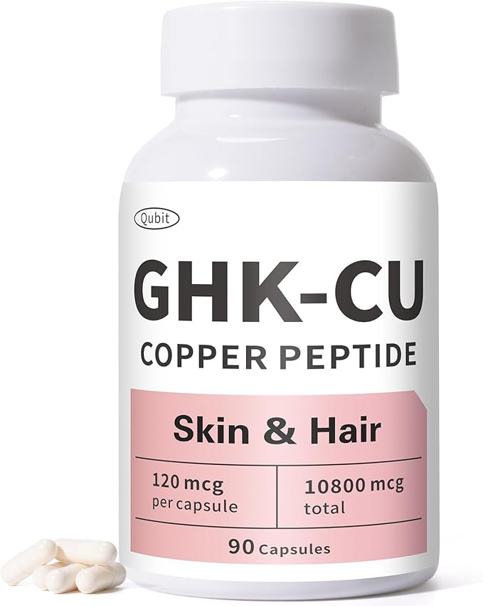 QUBIT GHK-Cu Copper Peptide Supplement for Skin &amp Hair Easy to Absorb Precisely Dosed – 90 Vegan Capsules
