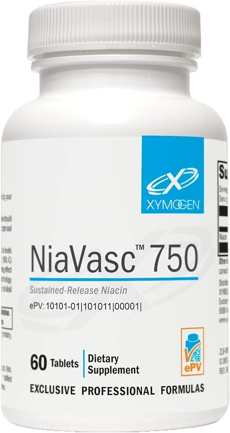 XYMOGEN NiaVasc - Sustained-Release 750 mg Niacin - Supports Healthy Blood Lipids &amp Normal Carotid Intima-Media Thickness - Vegetarian Non-GMO &amp Gluten Free - 60 Capsules