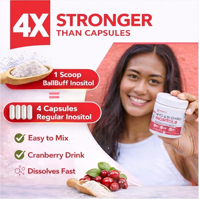 Myo-Inositol &amp D-Chiro Inositol Powder - 40:1 Ratio with Folate Vitamin D &amp Cranberry - Inositol Supplement for Women - 30 Day Supply