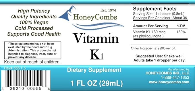 Vitamin K Drops Newborn Oral Vitamin K for Newborns and Adults Liquid Vitamin K1 Phytonadione Also K1 for Dark Under Eye Circles and Skin 1 oz Bottle - Made in USA