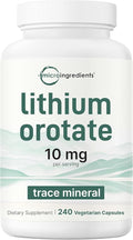 Lithium Orotate 10mg 240 Veggie Capsules | 5mg Per Capsules | High Bioavailability Trace Mineral | Healthy Aging Brain Supplement &amp Mood Support | Non-GMO Gluten Free