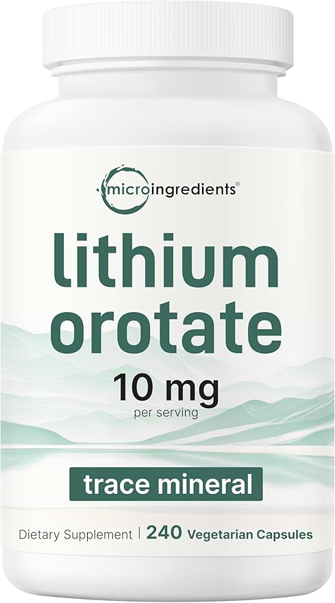 Lithium Orotate 10mg 240 Veggie Capsules | 5mg Per Capsules | High Bioavailability Trace Mineral | Healthy Aging Brain Supplement &amp Mood Support | Non-GMO Gluten Free