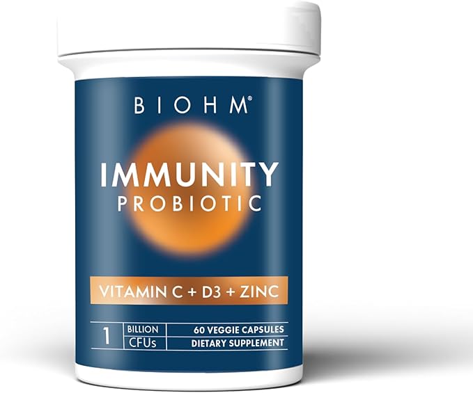 BIOHM Immunity Probiotic with Vitamin C D3 &amp Zinc 1 Billion CFU (60 Capsules) Daily Probiotics for Women &amp Men Digestive Health &amp Immune Support Vegan Gluten-Free and Non-GMO