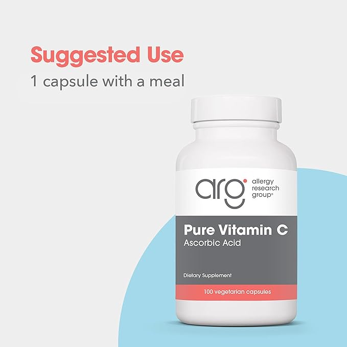Allergy Research Group ARG Pure Vitamin C - 2 g Ascorbic Acid - Antioxidant &amp Immune System Support - Unbuffered Supplement - Hypoallergenic - 50 Servings - 100 Capsules