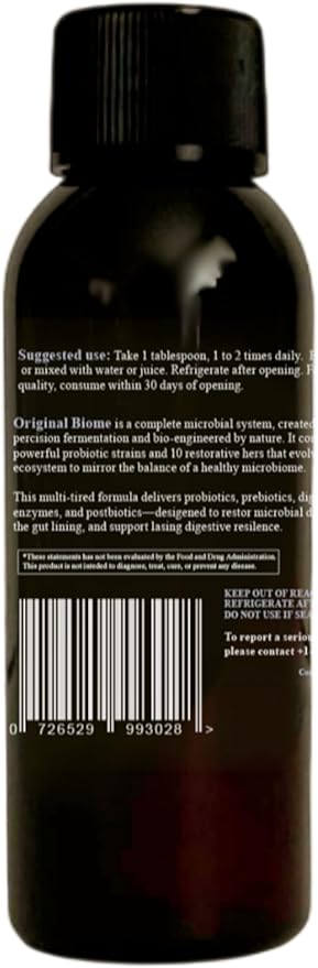Original Biome 3-in-1 Liquid Blend of Probiotics Prebiotics &amp Postbiotics Fermented Live Biome with Botanical Herbs for Gut Support 2 Fl oz