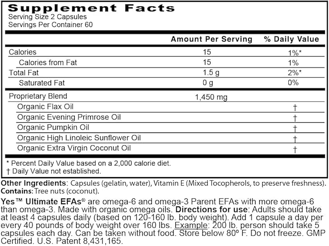 YES Plant-Based Omega 3-6-9 – Burpless Fish Oil Alternative with Flax Evening Primrose (GLA) Pumpkin Sunflower &amp Coconut Oil – Heart Skin Eye &amp Immune Support – 120 Capsules