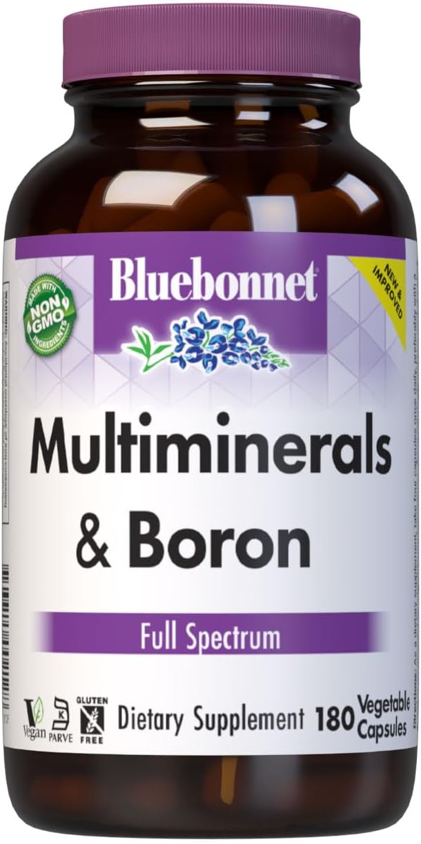 Bluebonnet Nutrition Multiminerals &amp Boron with Iron Full Spectrum Bone Health* Non-GMO Kosher Certified Gluten-Free Soy-Free Dairy-Free 180 Vegetable Capsules 45 Servings