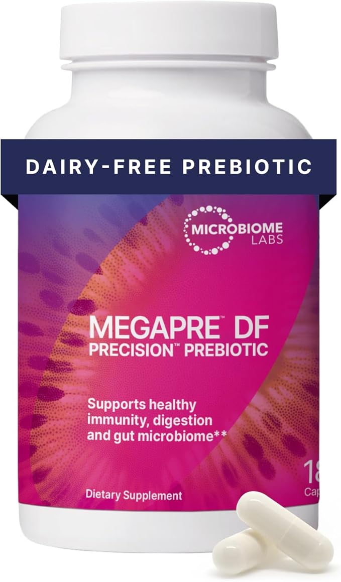 Microbiome Labs MegaPre DF - Dairy-Free Prebiotic Fiber Supplement - Gut Health Prebiotics for Women Men &amp Kids 3+ - Support Microbial Diversity (180 Capsules)