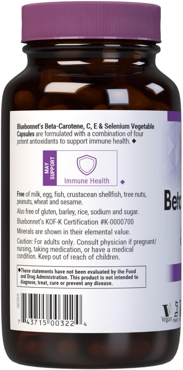 Bluebonnet Beta Carotene C and E Plus Selenium Vegetarian Capsules 120 Count White