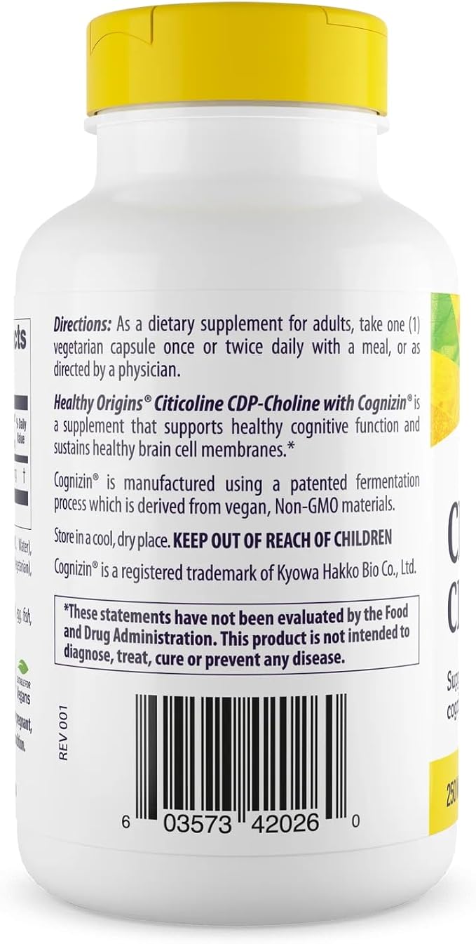 Healthy Origins Cognizin (Citicoline) 250 mg - Brain Supplement for Memory with Citicoline CDP Choline - Non-GMO Vegan &amp Gluten-Free Supplement - 150 Veggie Capsules