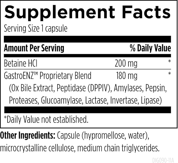 Designs for Health Digestzymes - Digestive Enzymes + Betaine Hydrochloride for Gas &amp Bloating Relief - Pepsin Ox Bile Lactase Enzyme &amp Lipase Enzymes for Digestion (90 Capsules)