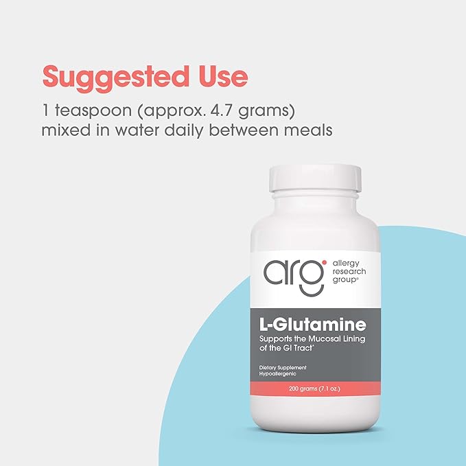 Allergy Research Group L-Glutamine Powder - Gut Health for Men &amp Women Free Form Amino Acid Pure 4.7g Supplement - 7.1 Ounce
