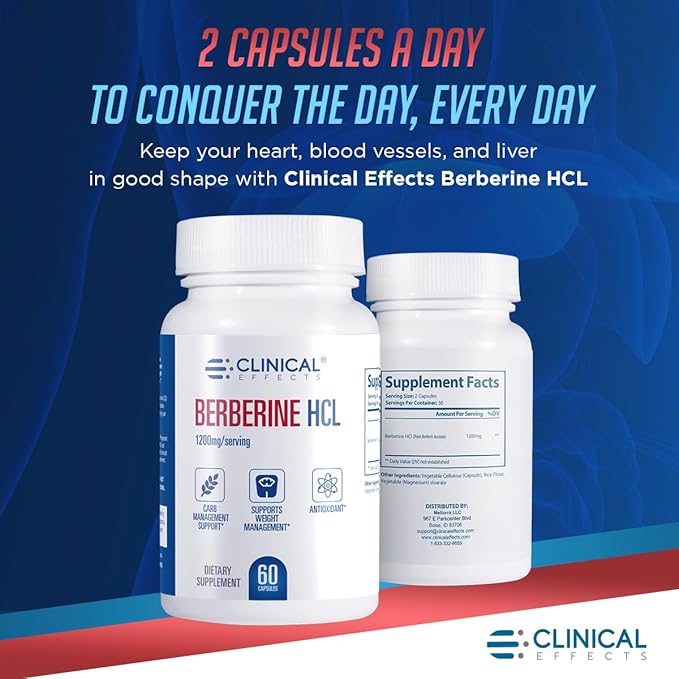 Clinical Effects Berberine HCL - Pure Berberine 1200mg - Liver Support - Vegan Supplement - 3 Pack - Made in the USA