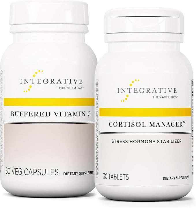 Integrative Therapeutics Bundle with Cortisol Manager 30 Tablets - Buffered Vitamin C Capsules 1000 mg 60 Vegan Capsules - Stress Supplement with Ashwagandha* - Immune Supplement with Antioxidants*