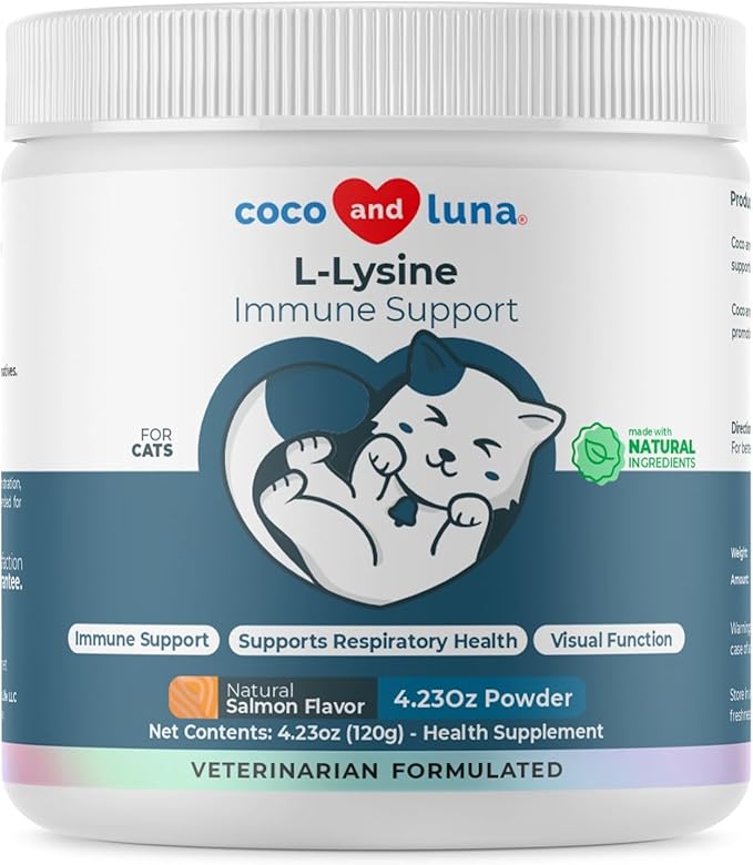 L-Lysine Supplement for Cats 900mg/scoop - Cat Supplement for Sneezing and Runny Nose Cold Immune Support Eye Function and Respiratory Health – Lysine Powder