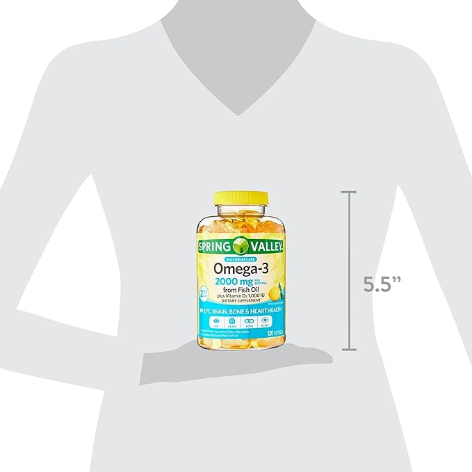 Spring Valley Omega-3 from Fish Oil 2000 mg | Premium Omega-3 from Fish Oil Eye Brain Bone &amp Heart Health | Set with Basket Goods Store