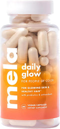 Mela Daily Glow for Healthy Melanin-Rich Skin &amp Textured Hair – with Silica Millet Pumpkin Seed Probiotics Hyaluronic Acid &amp Vitamin D3 – Vegan Biotin-Free Gluten &amp Soy-Free – 60 Cou