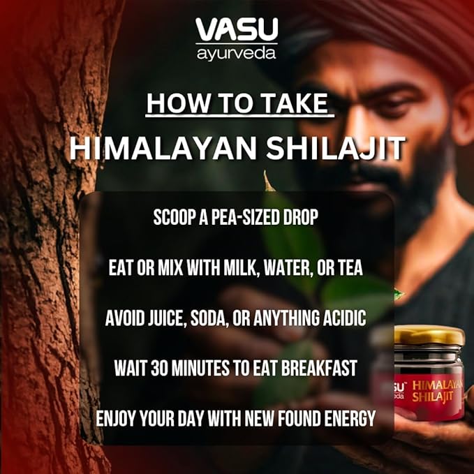 VASU Ayurveda Himalayan Shilajit Resin 400mg – Lab Tested Natural Energy Booster with Fulvic Acid &amp 85+ Trace Minerals – Pure Shilajit for Men &amp Women – 50 Days Supply for Strength &amp Stami
