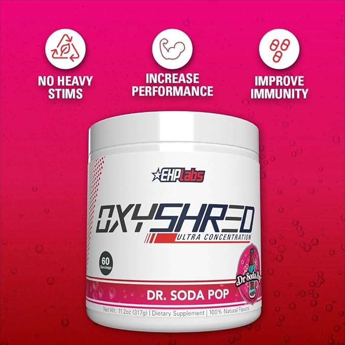 EHP Labs OxyShred Thermogenic Fat Burner - Pre-Workout Powder with L-Glutamine Acetyl L-Carnitine Metabolism Booster Weight Loss Appetite Control Energy Drink Dr. Soda Pop 60 Servings