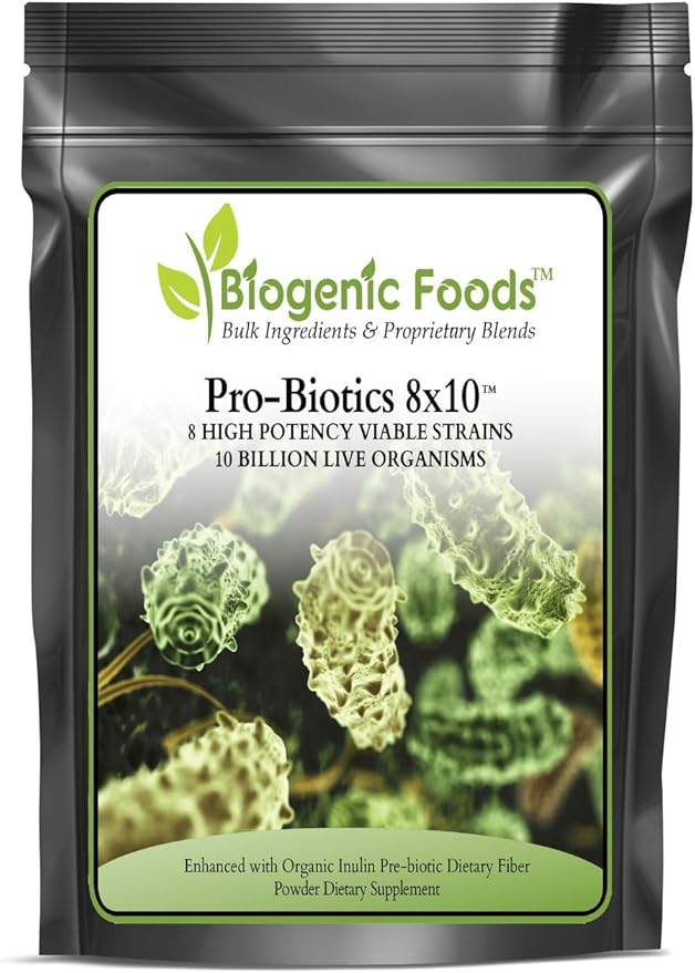 ProBiotics 8x10 with Fiber - Organic Powder 8 Strains of 10 Billion Live Organisms per Serving 30 SRV