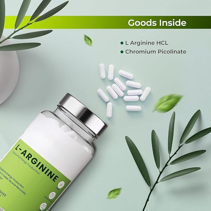 Organics L Arginine 1000 mg with Chromium Picolinate Good for Muscle Growth StaminaGood Recovery Immune Booster &amp Energy for All-60 Veg Capsules.