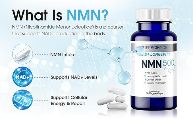 1LifeScience NMN500 Nicotinamide Mononucleotide Supplement – 500mg per Serving – NAD+ Longevity &amp Cellular Energy Support – cGMP Made in USA – 60 Veg Capsules