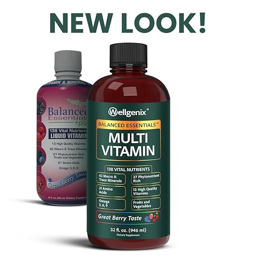 Wellgenix Balanced Essentials Plus New Formula - Berry Flavor 32oz (Pack of 2) - Complete Multivitamin Supplement - Immune Boosting &amp Overall Health - Adults Kids Toddlers (Packaging May Vary)