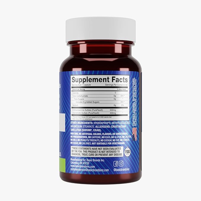 Basic Brands - Move Pureflex Glucosamine Chondroitin - Joint Support Supplement for Flexibility &amp Mobility - 60 Capsules - 2-Pack