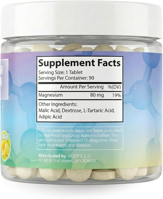 BODY C.E.O. Hydrogen Water Tablets with Magnesium | Molecular Hydrogen Tablets for Drinking Water | Support Energy Focus &amp Antioxidant Balance | Vegan &amp Gluten Free Supplement| 90 Count (Lemon