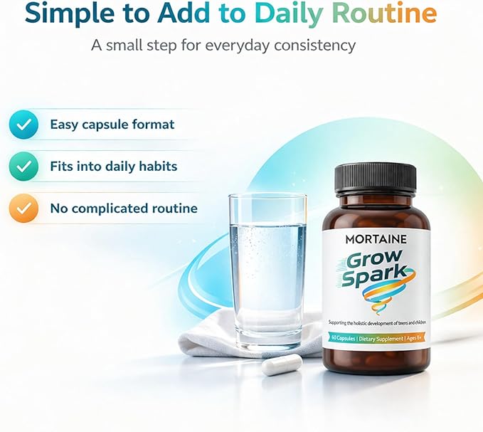 WNW Mortaine Grow Spark Kids Growth Support Supplement Bone Development &amp Nutrient Absorption Formula for Children &amp Teens 60 Capsules Ages 8+