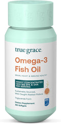 True Grace Omega-3 Fish Oil - 180 Softgels - 1400 mg EPA + DHA - Brain Heart Joint &amp Immune Health - Organic Gluten Free Soy Free