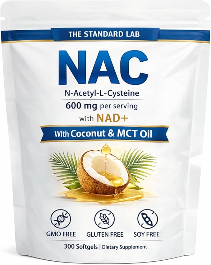 The Standard Lab NAC 600mg with NAD+ Daily Complex N-Acetyl Cysteine Supplement Capsules Antioxidant Support Formula Vegan Non-GMO Gluten Free 300 Softgels