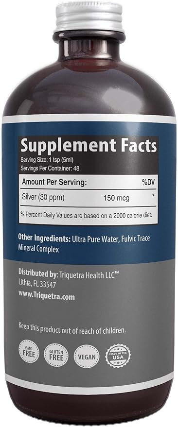 Bioactive Colloidal Silver - 8 oz Glass Bottle Vegan Safe Doses with Highest Effectiveness - Nano Ions 30 PPM - Immune Support (48 Servings)