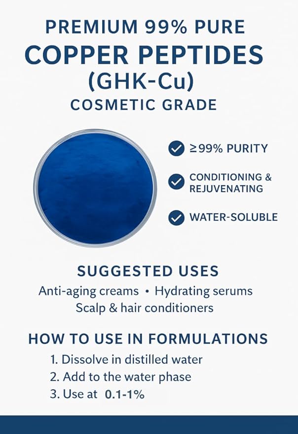 Molu Premium GHK-Cu Copper Peptide Powder &gt99% Purity Ideal for DIY Formulations - 1 gram