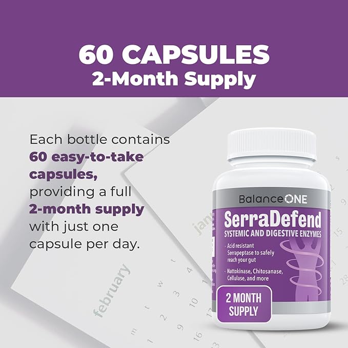 Balance ONE Biofilm Disruptor – Proteolytic Enzymes &amp Defense Supplement with Serrapeptase &amp Nattokinase – Systemic &amp Digestive Support – 60 Capsules 2 Month Supply – for Women &amp Men