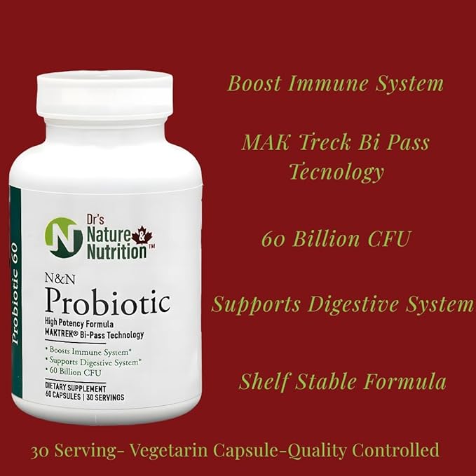 Dr's Nature &amp Nutrition Probiotic 60 Billion CFU with Clinically Studied Strains for Digestive &amp Immune Support - 60 Veggie Capsules