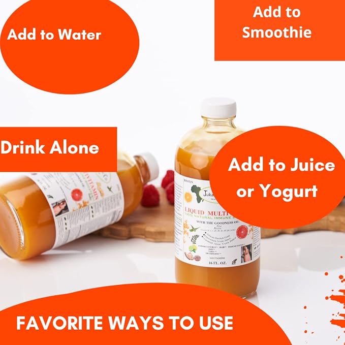 Liquid Multivitamin by Juka's Organic Co. For SKIN | HAIR | NAILS with Zinc | Biotin |Baobab | Vitamin A-E |Traced Minerals Amino Acid | Boost Immune Energy &amp Digestive System In Glass Bottles 1
