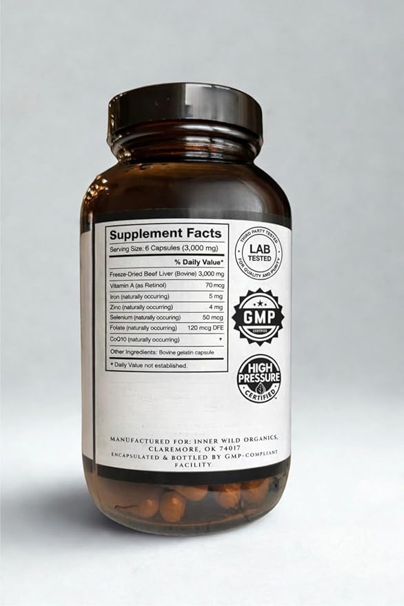 Beef Liver – Grass-Fed &amp Finished Beef Liver Capsules Freeze-Dried Whole Food Supplement Non-GMO HPP Purification 180 Capsules