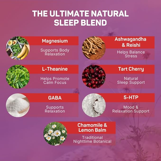 Melatonin-Free Sleep Gummies | Magnesium Ashwagandha Tart Cherry &amp L-Theanine | Natural Calm &amp Restful Sleep Support | Vegan Sugar Free Bliss Berry | 60 Count