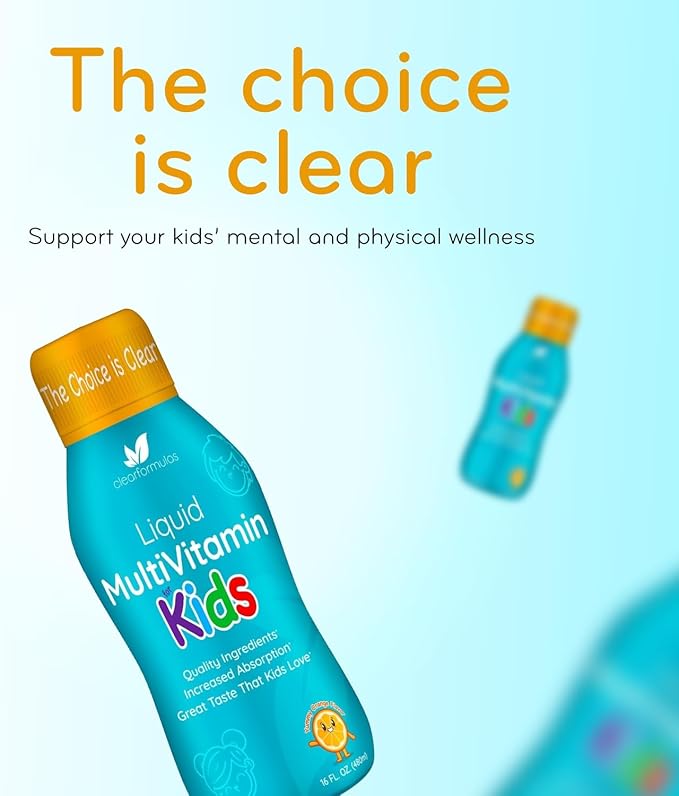 Sugar Free Liquid Multivitamin for Kids - High Absorption Kids Liquid Multivitamin with Vitamins A C D E &amp B Complex Plus Quercetin Immune Support Complex - 3rd Party Tested - Orange Flavor (1 Mon